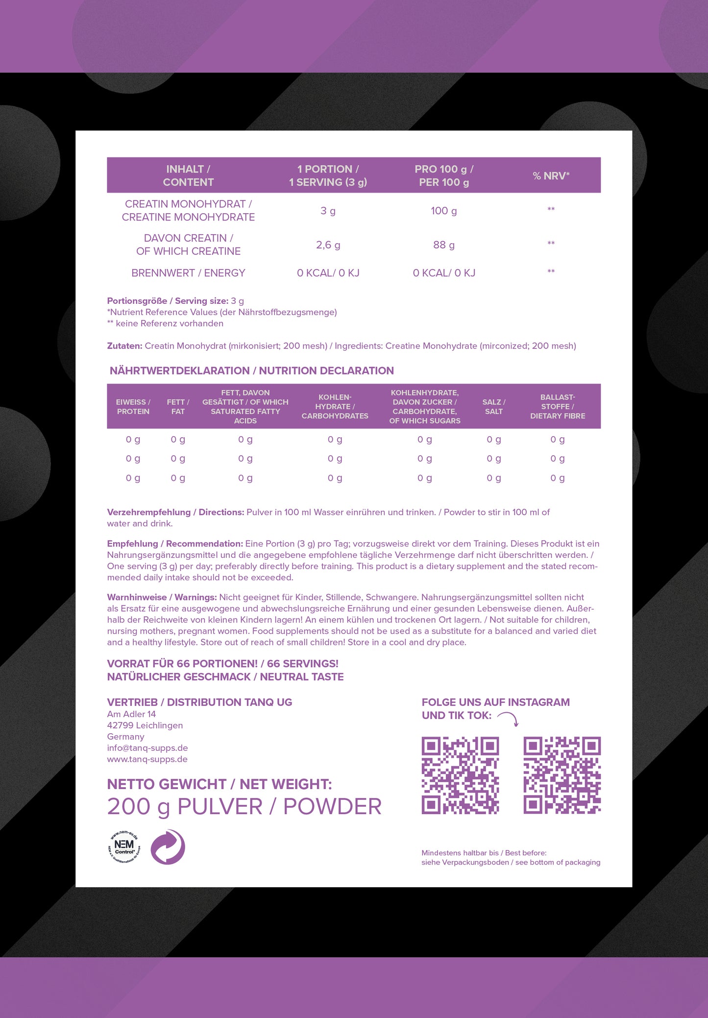 CREATANQ 200g (Kreatin Monohydrat)